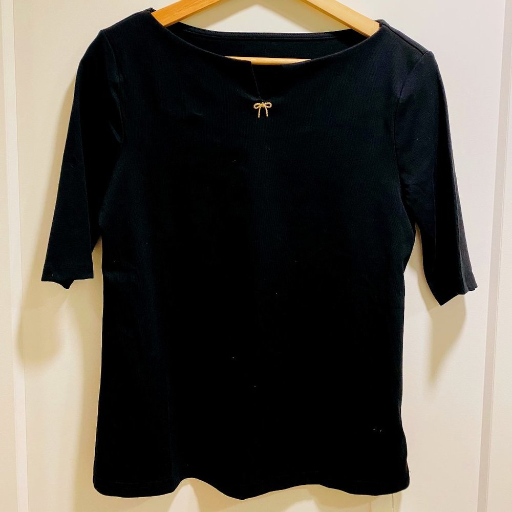 Brand New Black T-Shirt with Elegant Gold Key Pendant Detail - Tags Attached
